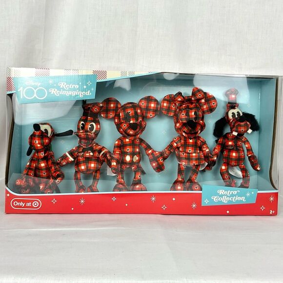 Disney Retro Plaid Fleece Plush Collector Set of 5 Fab 5 Mickey Mouse New - Picture 12 of 12